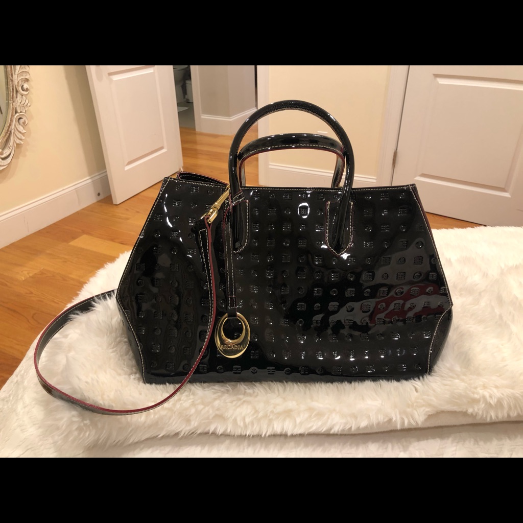 Arcadia Black Top Handle Bag With Crossbody Strap
